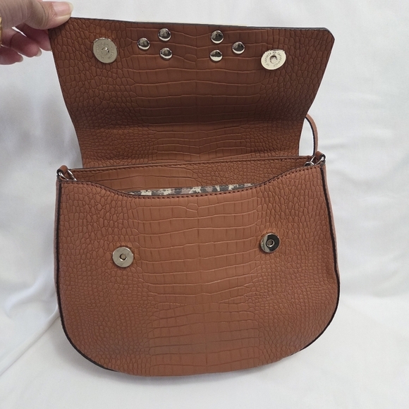 Guess Croc Embossed Brown Satchel - Picture 7 of 14
